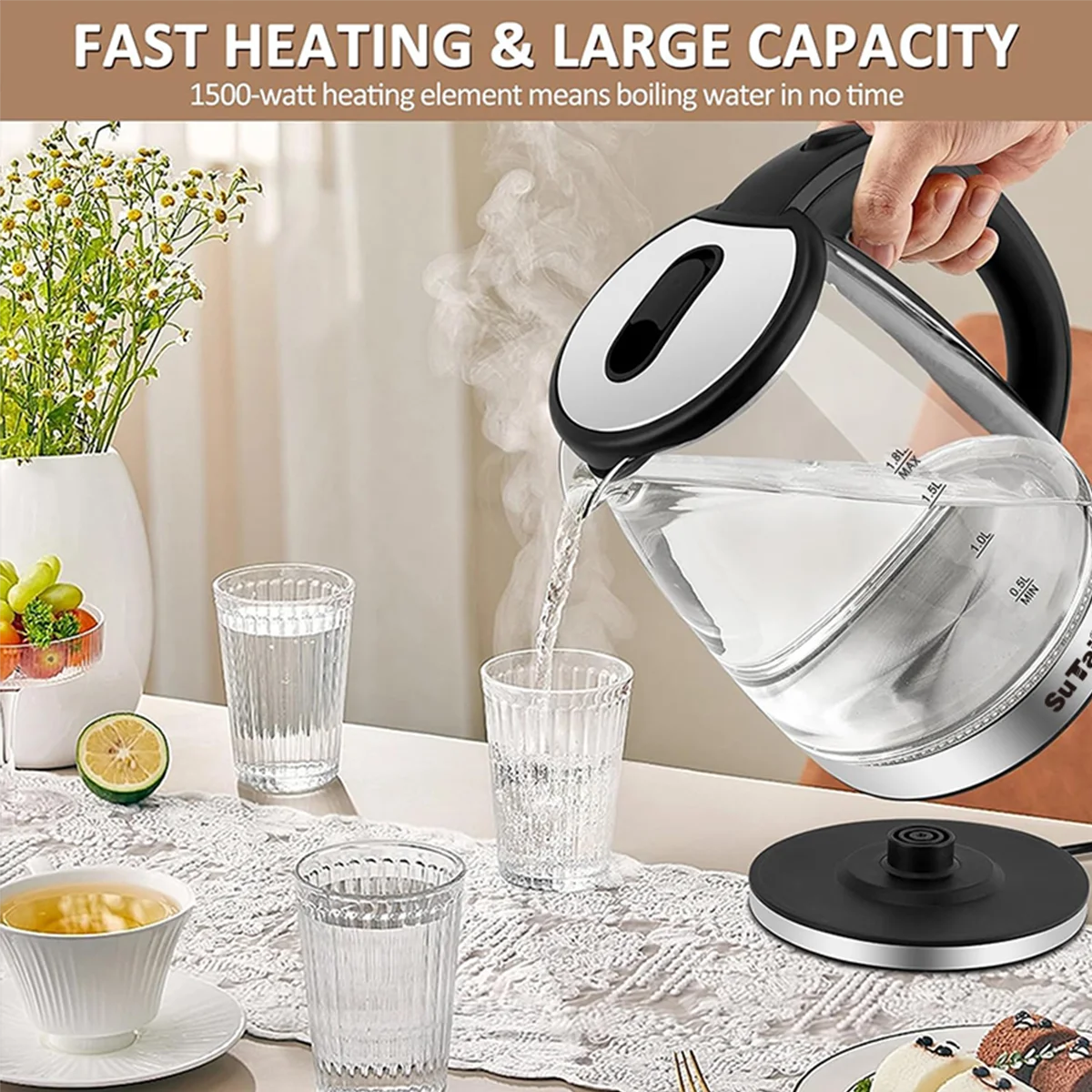 1.8L Electric Water Kettle - 1 - Actinic Blue Led 评论和价格