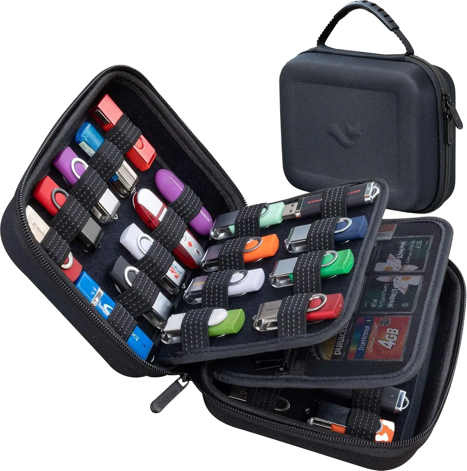 

Large Capacity 36-Slot USB Flash Drive and SD Card Holder Case with Mesh Pocket for Electronic Accessories