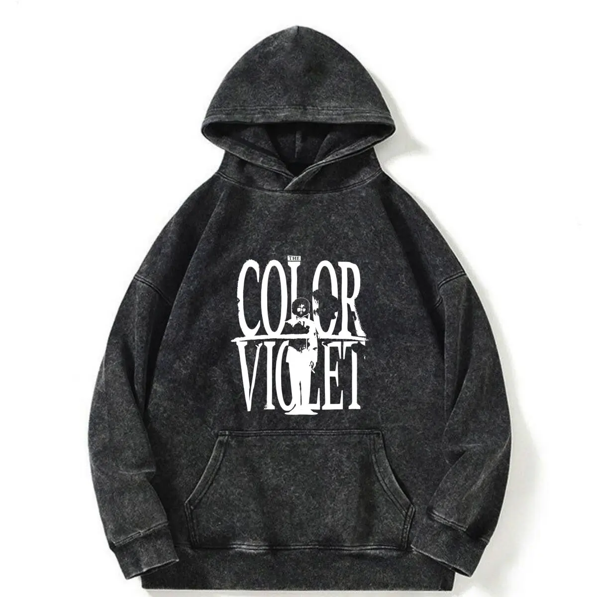 

Color Violet Stylized Text Women Men Washed Retro Hoodies Long Sleeve Casual Loose Pullover