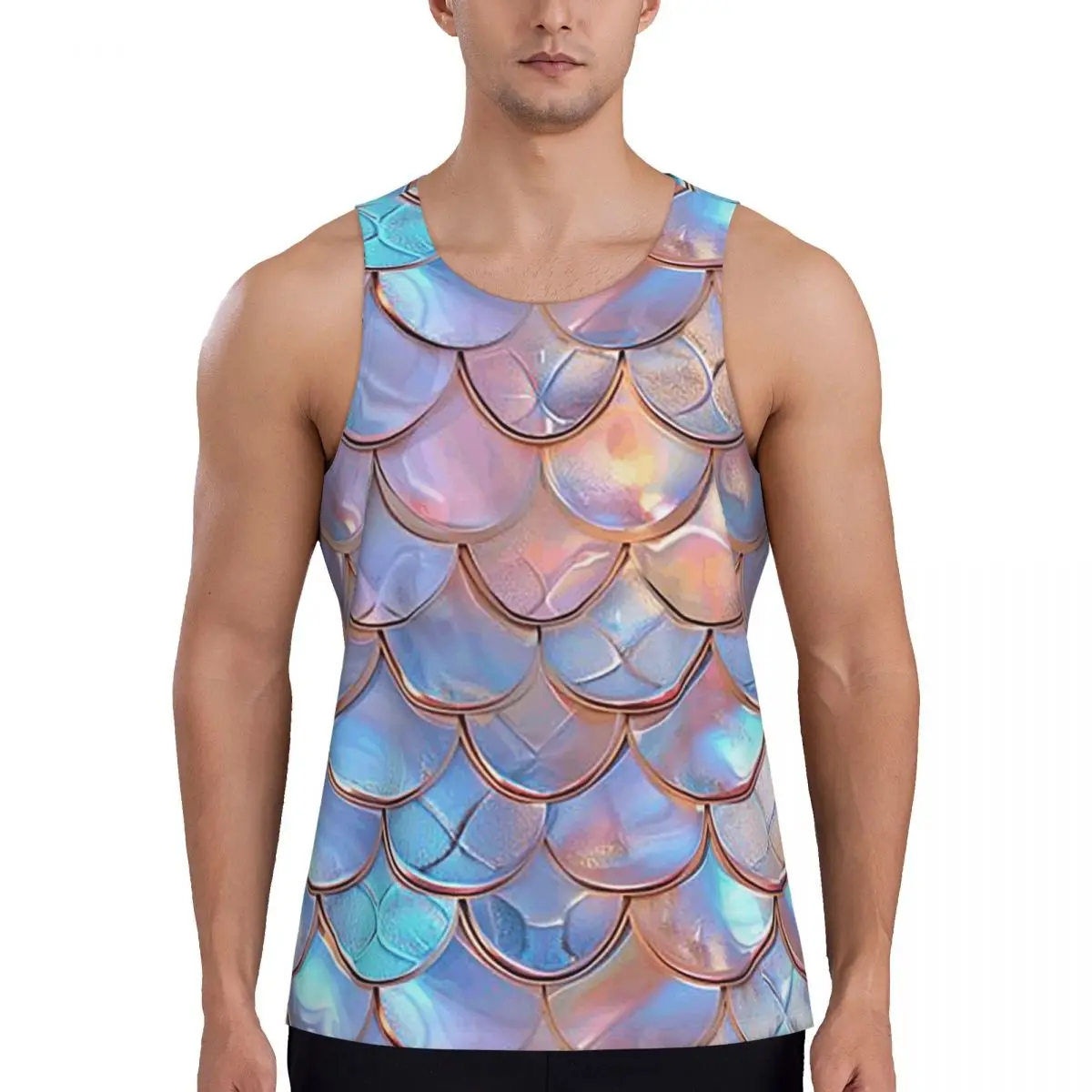 

Quick Dry Mermaid Fish Scale Gym Tank Muscle Sleeveless Shirt Bodybuilding Breathable Vest