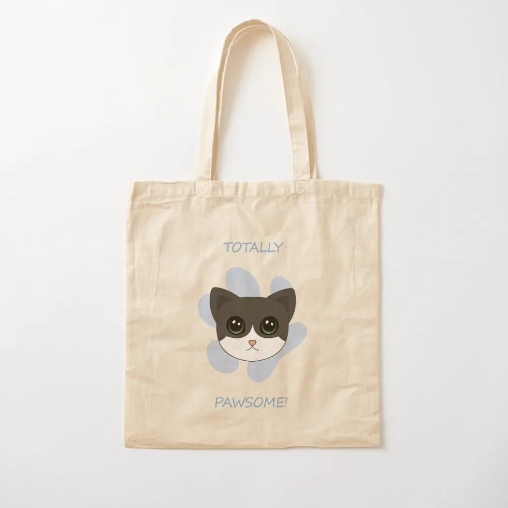 Cute Cartoon Grey Cat Portrait And Repeat Pattern On A Blue Background Tote Bag bag for beach Shopping bags