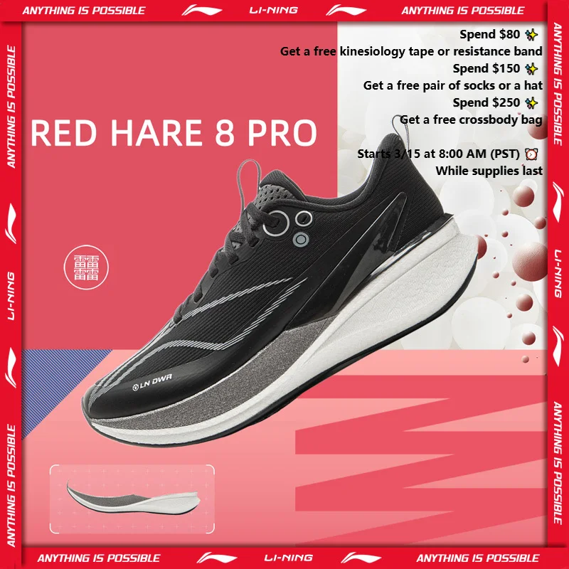 

Li-Ning Women's RED HARE 8 PRO Racing Running Shoes BOOM Cushion LN DWR Water Repellent LiNing Training Sneaker ARPV016