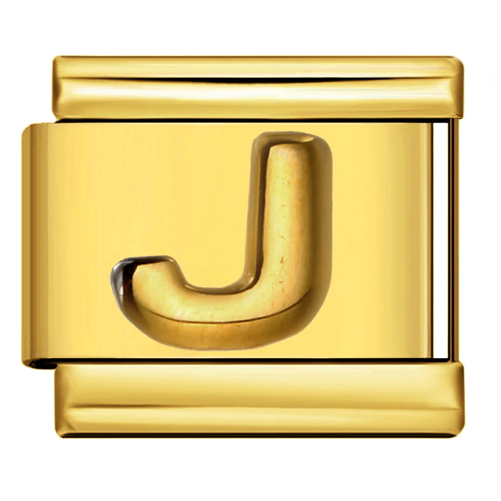 Modische italienische Glieder passend für 9mm Edelstahl in Goldfarbe, 26 englische Buchstaben A-Z Anhänger Schmuck für Damen und Herren, DIY Armbandherstellung. – Detail 3