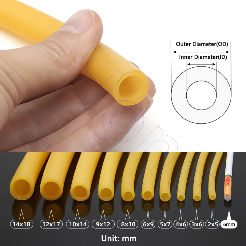 ID da 1,6 mm a 18 mm Tubi in lattice di gomma naturale Tubo a fascia gialla Parti elastiche per fai da te, solido 2 mm 3 mm 5 mm