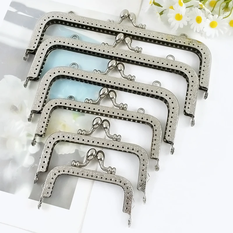 1/2/5Pcs Silver Embossed Metal Purse Frame Kiss Clasp  8.5-20cm Bag Handle for Handbag Wallet WovenBag DIY Handmade Accessories