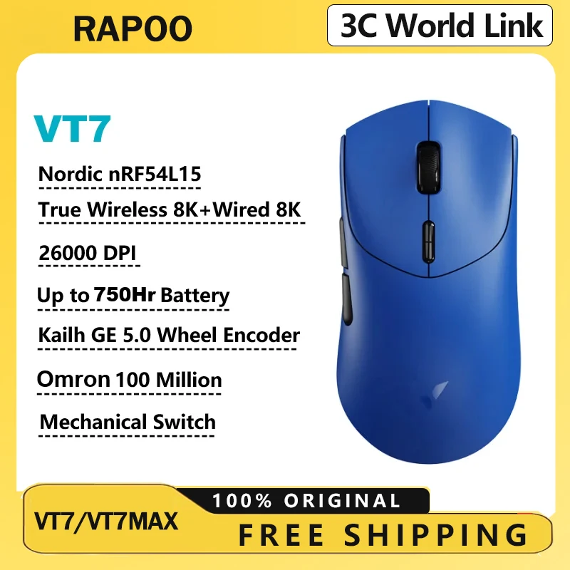 

Беспроводная мышь Rapoo VT7 MAX PAW3950, двойная, 8K, легкая, двухрежимная, эргономичная, игровая мышь для киберспорта, 45000 точек на дюйм, аксессуар для ПК