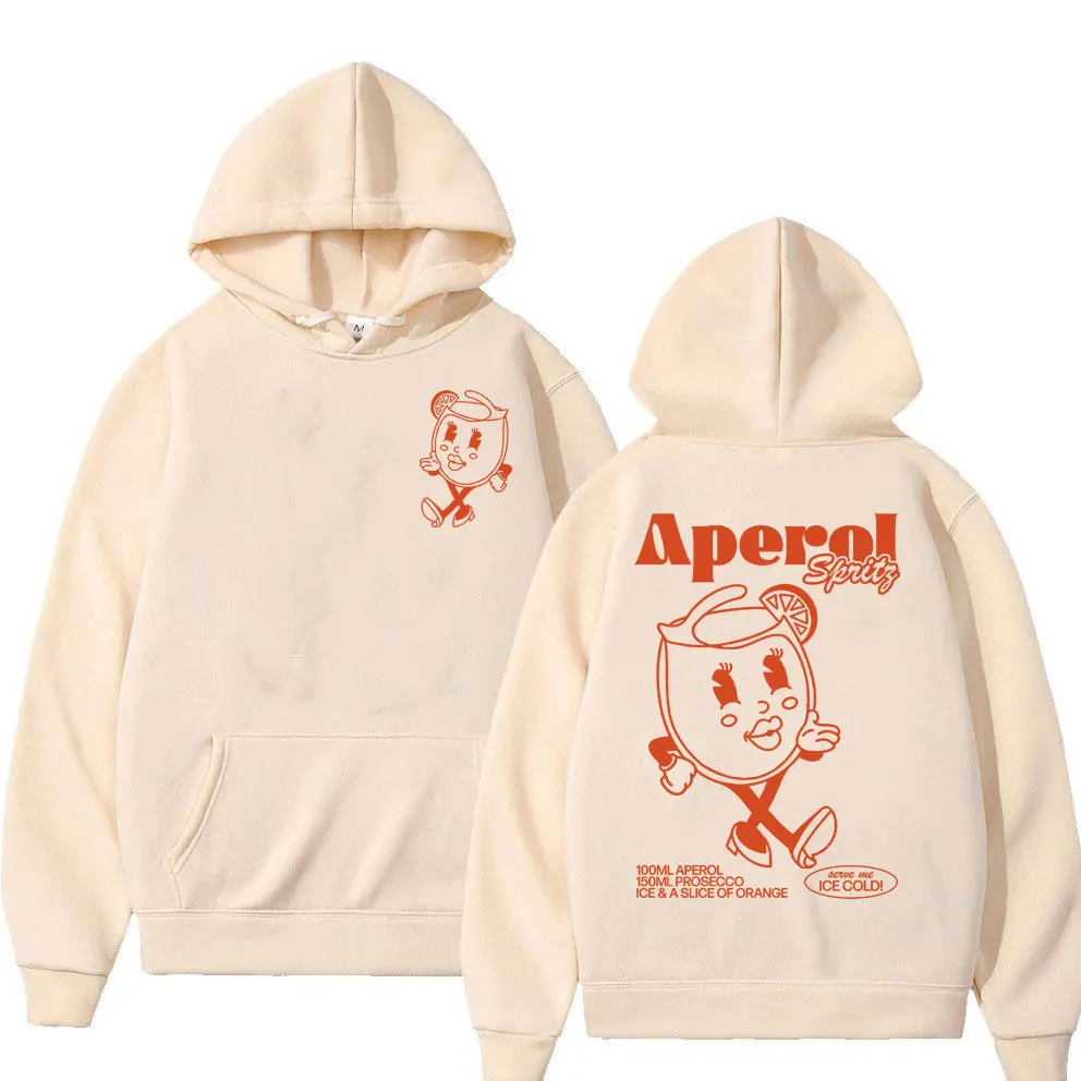 Funny Aperol Spritz Cocktail Graphic Hoodie Men Women Cute Vintage Cartoon Pullover Hoodies Men Casual Fashion Hooded Sweatshirt