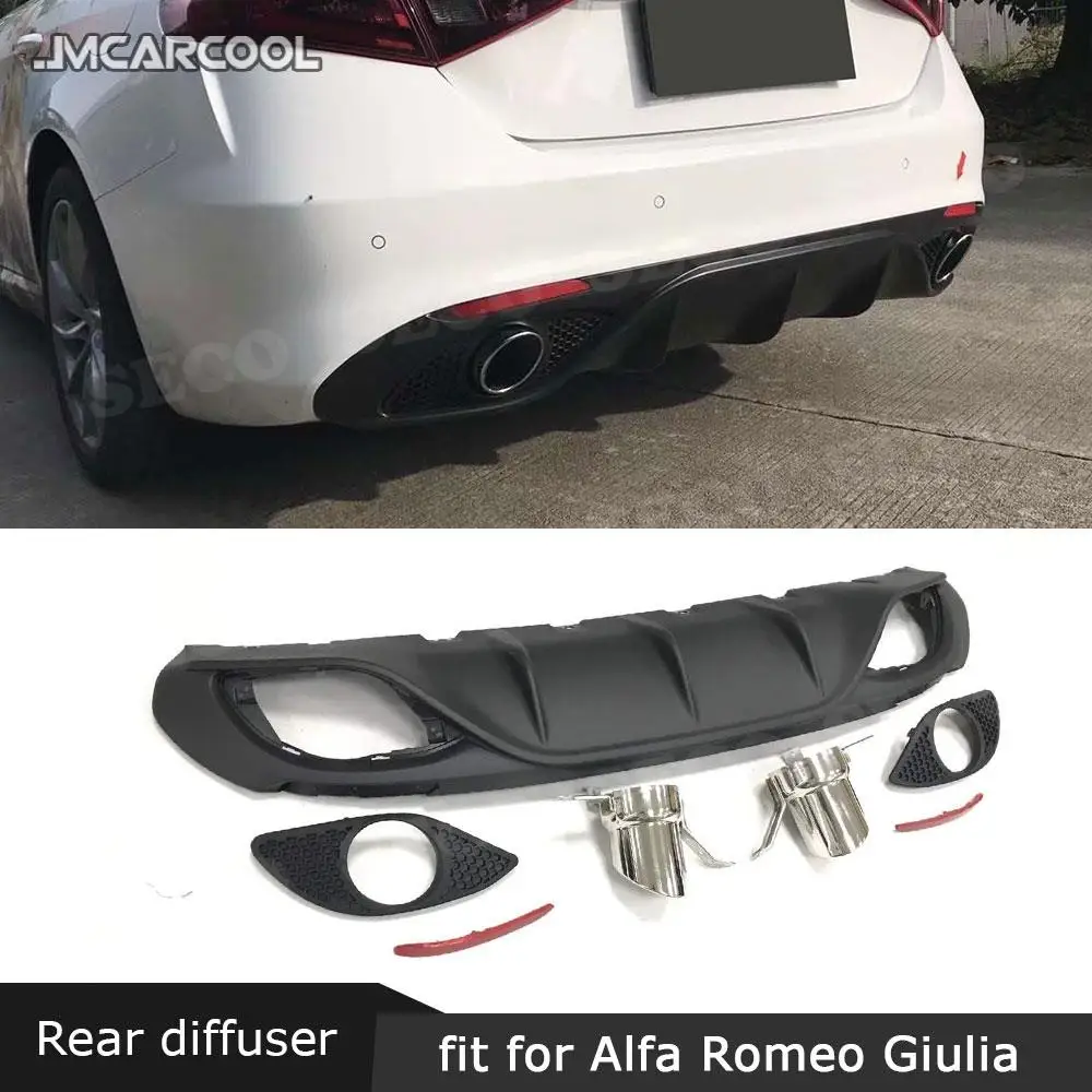 

PP Car Rear Diffuser Bumper Lip Guard Protector Exhaust Pipe Tips for Alfa Romeo Giulia Standard 2016-2019 Sport Car Accessories