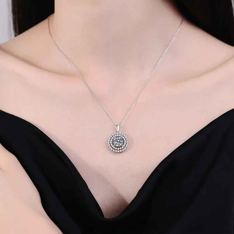

18K Platinum Diamond Pendant For Women Luxury Round Bag 2 Carat D Color Moissanite PT950 Platinum Classic Simple Necklace