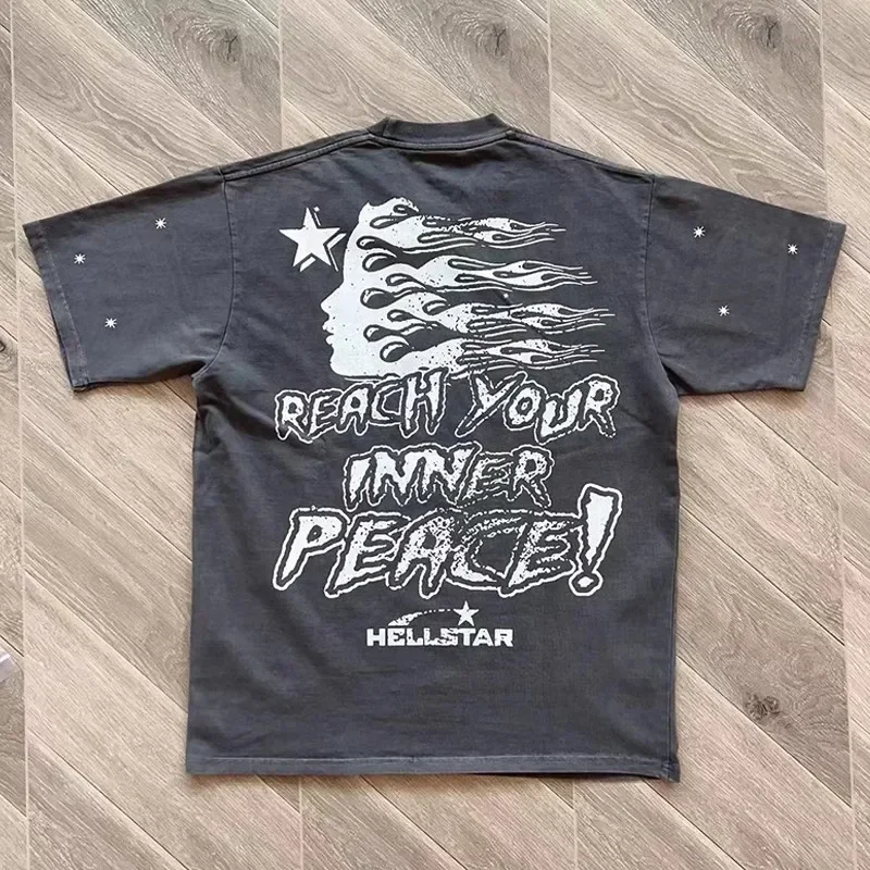 Hellstar Innerlijke Vrede T-Shirt Met Heavy Craft Wash Katoenen T-Shirt Met Korte Mouwen