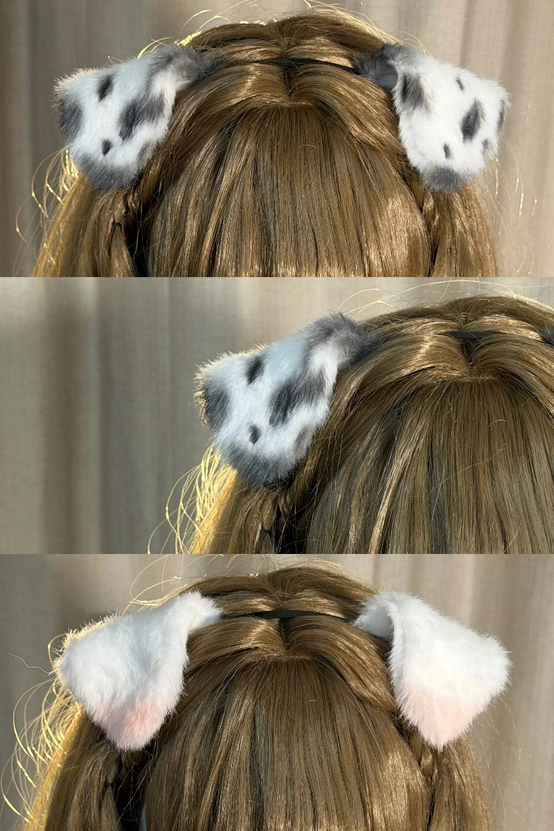 Hand Mde Simulation Animal Beast Spot Dog Ear Hairhoop Headwear Tail Halloween Christmas Anime Cosplay Prop