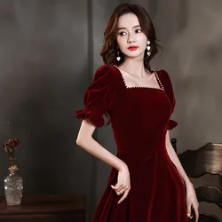 2022 New Chiense Prom Dress Burgundy Cheongsam Velvet Dresses Sexy Gown Princess Evening Party Velour Qipao Pleated Vestidos