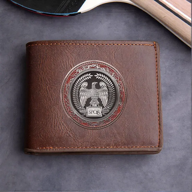 Portafoglio in pelle PU con emblema SPQR Design minimalista Accessorio di moda aziendale leggero e durevole per uomo e donna