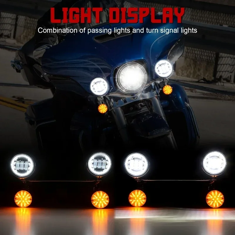 Motorcycle LED Driving Lights Turn Signal Lamp Fog Light Bar Kit Set For Harley Davidson/Honda/Suzuki/Kawasaki