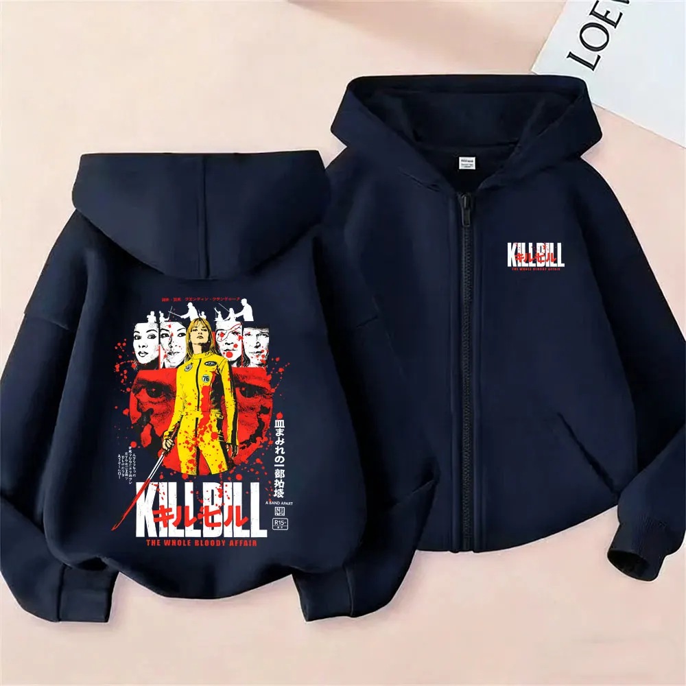 Film Kill Bill Reißverschluss-Hoodie Quentin Tarantino Film Pulp Fiction Zip-Up-Jacke Herren Damen Vintage Oversized Zip-Up-Sweatshirts – Detail 3