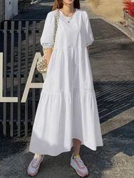Dresses for Women 2023 Summer Solid Short Sleeve O-Neck A-line Dress Women Clothing Robe Streetwear White Dress Oversized Dress