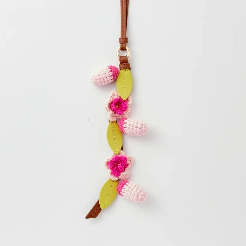 

White lily of the valley bag charm handmade Cowhide woven flower pendant knitted high-end bag accessories