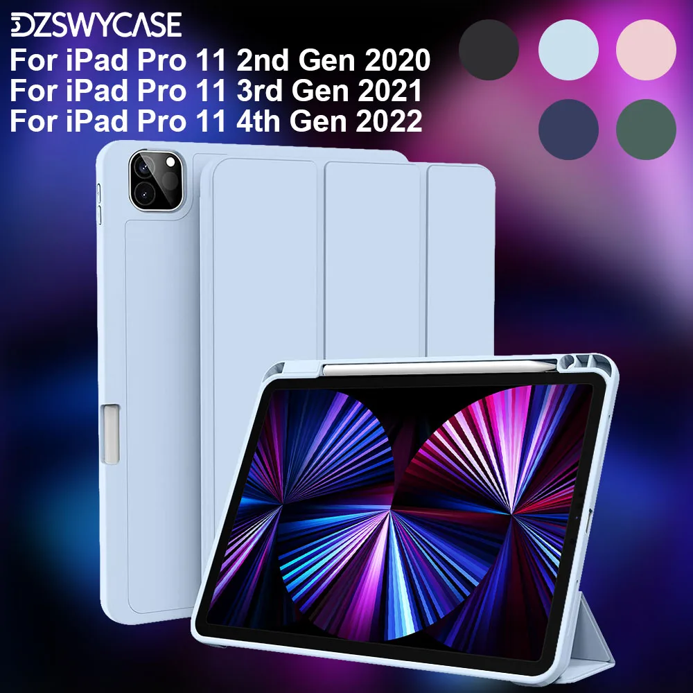 

Силиконовый чехол для iPad Pro 11 дюймов 4-го/3-го/2-го поколения 2022/2021/2020, с держателем для карандашей, тройной чехол-подставка, автоматический режим сна/пробуждения