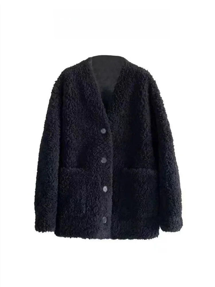 

Women's Bla Lamb Fur Jaet Autumn Winter Thiened Cotton Padded Fur Vest High-End Sensation Leather Fur Inteated Coat