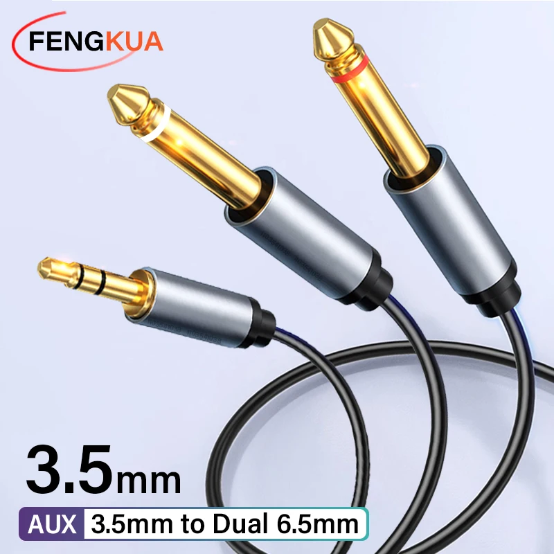 3.5mm to Double 6.5mm TRS Cable AUX Adapter Audio Cable 6.5 Jack to Stereo 3.5 Jack for Mixer Amplifier Speaker 6.35mm Adapter