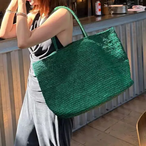 2026 Large Handwoven Rattan Tote Bag for Women Natural Straw Beach Bag Purse Luxury Shoulder Bags Handbag Summer