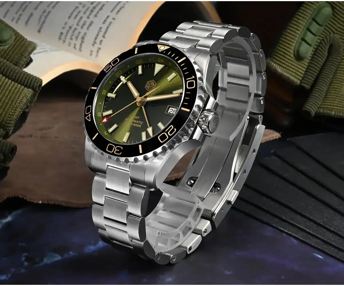 San Martin 39mm Diver GMT Watch Enamel Dial NH34 Stainless Steel Luxury Men Watch Automatic Mechanical Sapphire Luminous SN0136