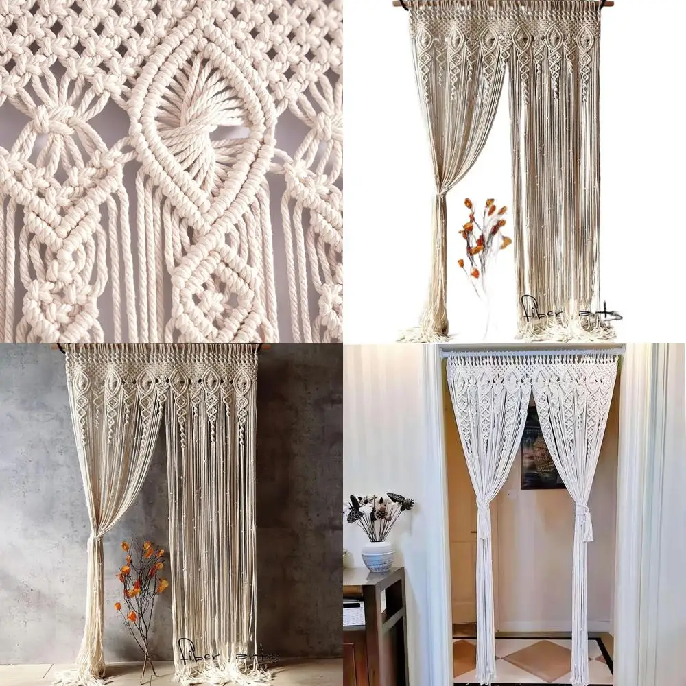 

Занавеска в стиле макраме, настенные шторы ручной работы в стиле бохо для свадебного фона, арка, перегородка для шкафа, настенный декор в стиле бохо, 40 "X 80"