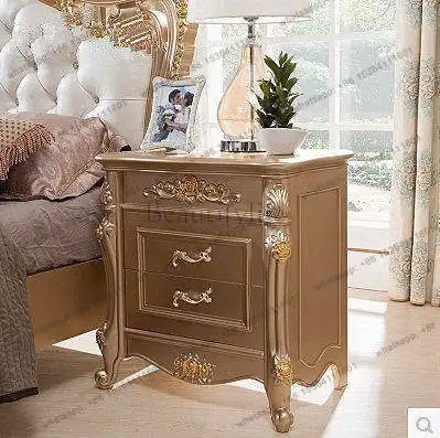 

European bedside table solid wood storage storage champagne gold lacquered furniture