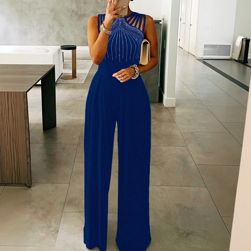 

Повседневный облегающий комбинезон с круглым вырезом, декоративный элемент, женские универсальные длинные брюки, модный стиль