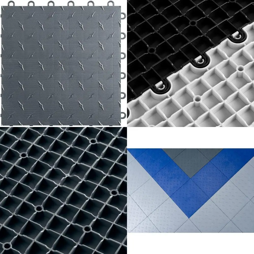Azulejos de diamante para piso de garaje grises, juego de 50 piezas de 12 pulgadas x 12 pulgadas para suelos duraderos y atractivos