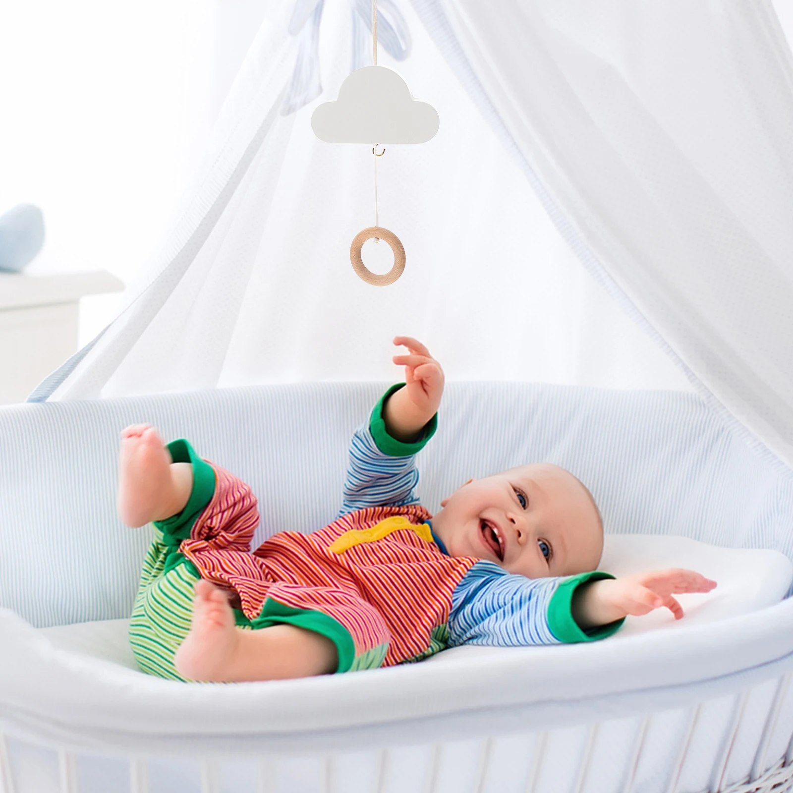 Mobiles Babybett in Wolkenform zum Aufhängen, Kinderzimmer-Dekoration, minimalistischer Boho-Stil, verstellbares Kinderbett, handgefertigte Babybettglocke