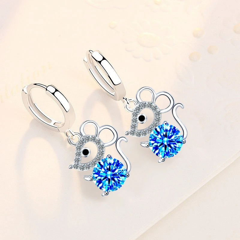 New 925 Stamp Silver Plated Women Drop Earring Fashion Mouse Pendant Top Quality Zircon Delicate Earrings For Women Jewelry Gift