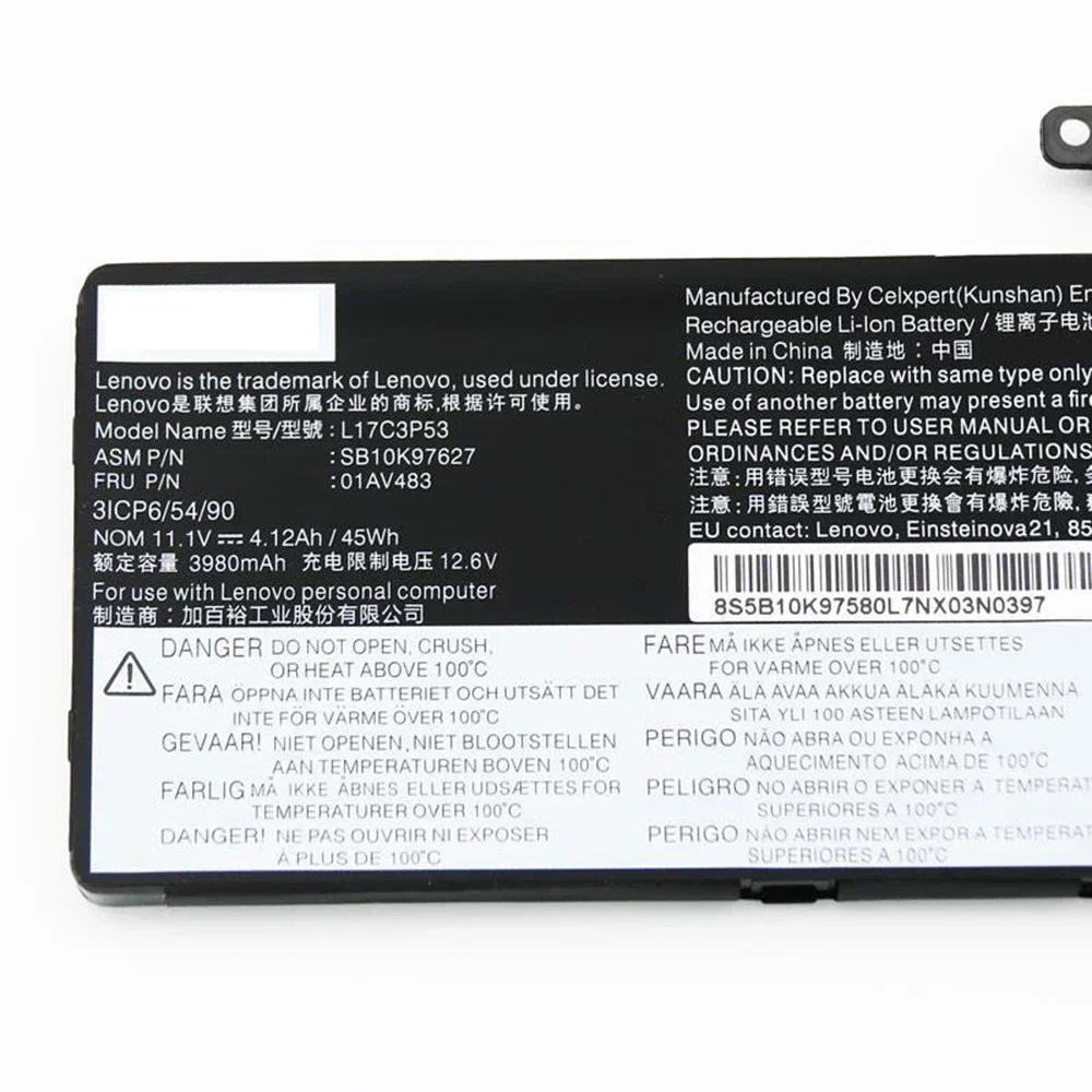 01AV481 11.1V 45Wh Original Laptop Battery for Lenovo ThinkPad L380 L390 Yoga Series L17M3P55 L17C3P53 L17L3P53