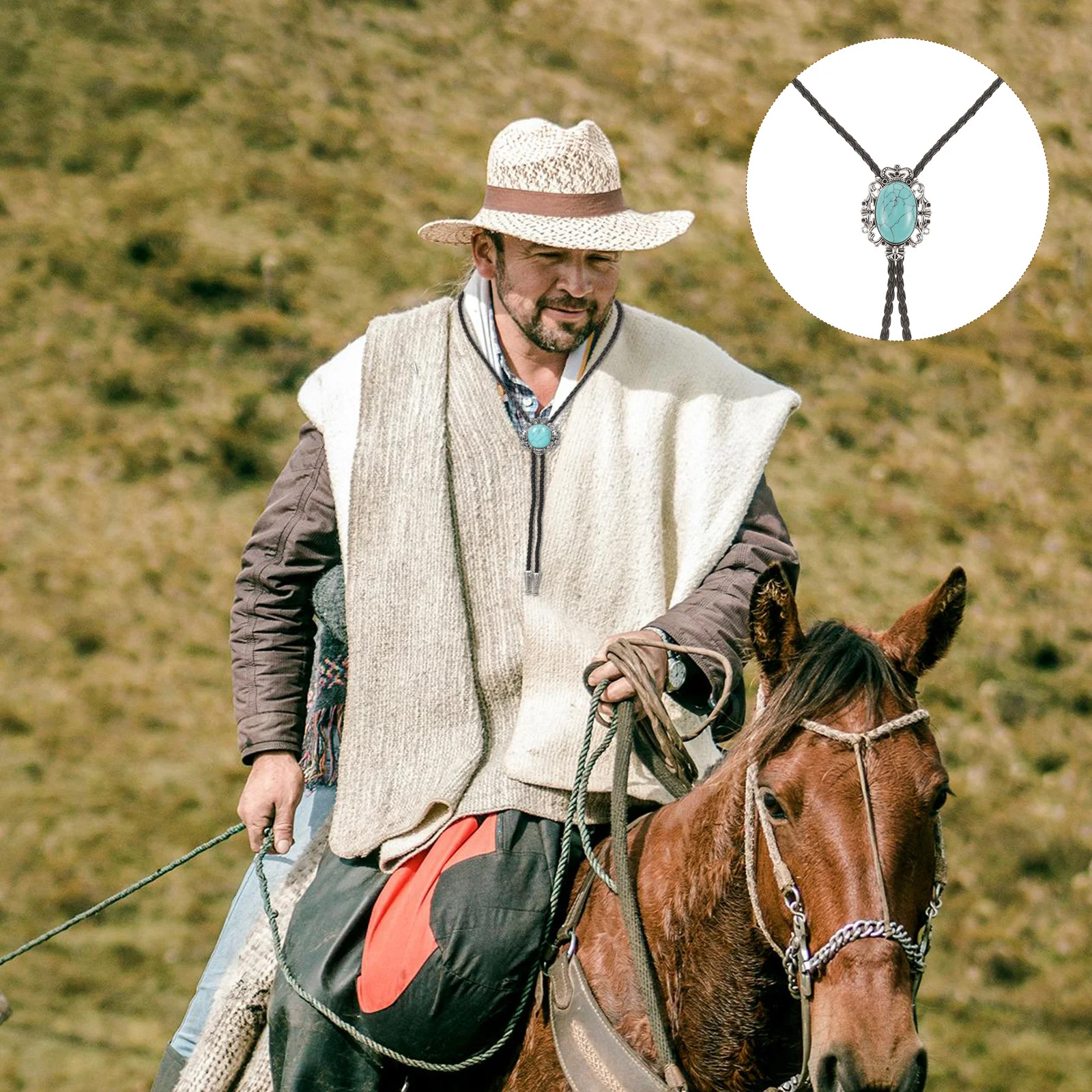 

Green Turquoise Bolo Tie For Men Western Vintage Cowboy Necktie Shirt Chain Mens Accessories Neck Decoration Bolo Ties