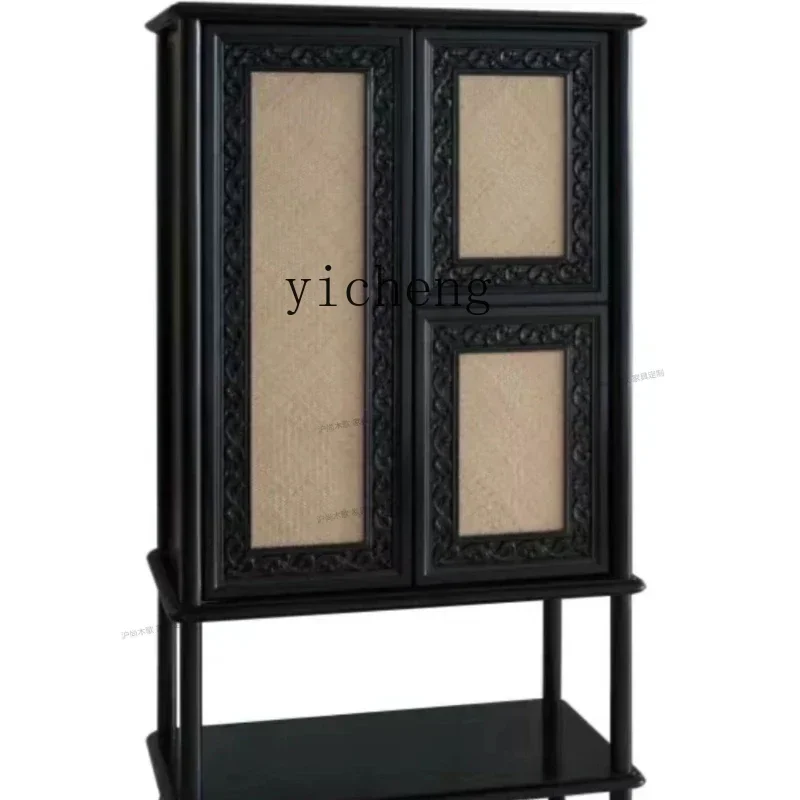 

XMH rattan carved retro solid wood medium and ancient style display locker