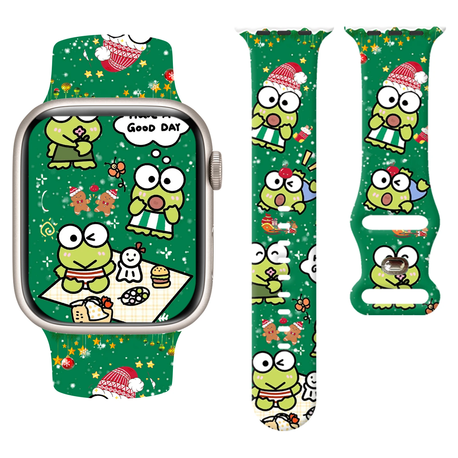 

Sanrio Christmas Big Eye Frog print watch for Apple Watch 11 10 9 8 Print Band Replaceable Bracelet for iWatch 45mm 44mm 42mm
