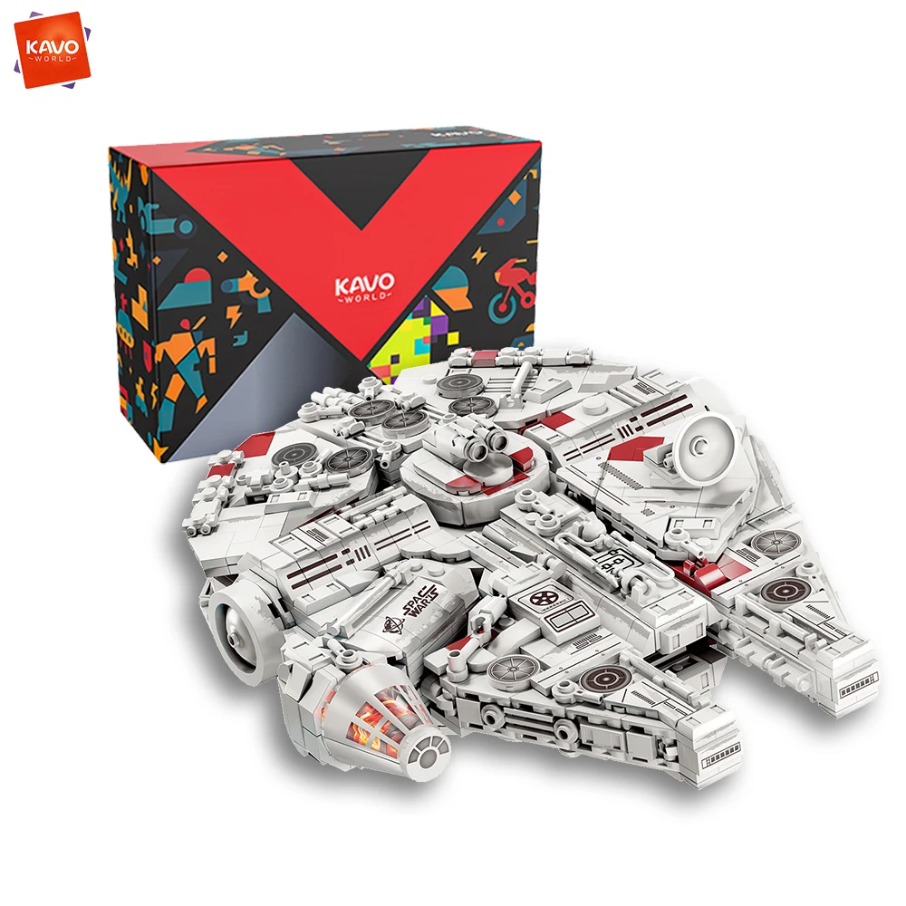 

KAVOWORLD 1361PCS Starship Building Blocks Kit Millennium Falcon Inspired Model STEM Construction Toys Desktop Display for Kids