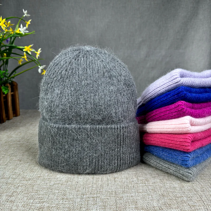 2024 neue Angora Kaninchen haar Winter Hut Für Frauen Gestrickte Mützen Hut Motorhaube Weibliche Weiche Warme reise Skullies Beanies – Detail 7