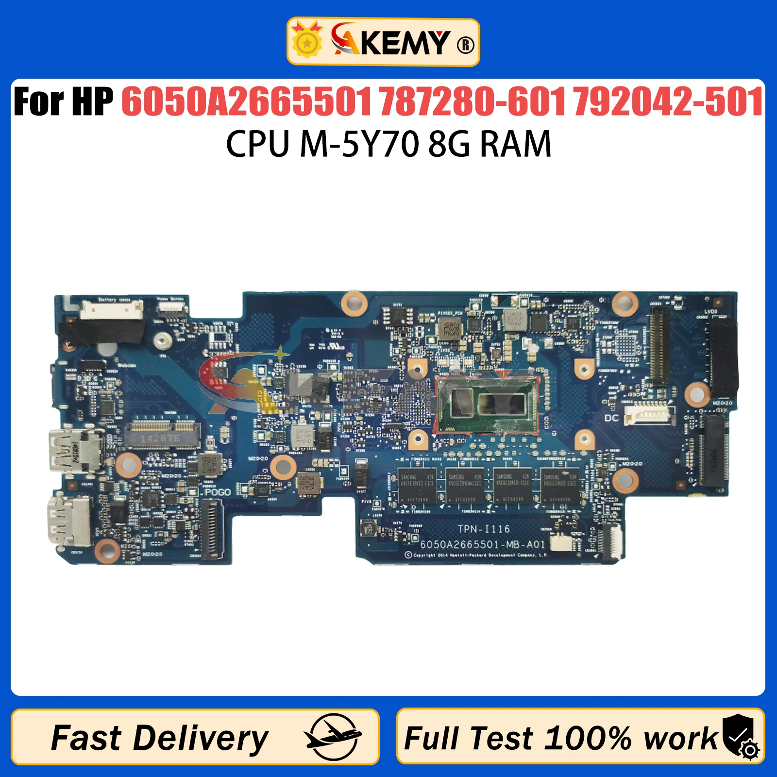 

FKEMY For HP 6050A2665501 Mainboard Envy X2 13-J 787280-601 792042-501 Laptop Motherboard With M-5Y70 CPU 8G-RAM 100%Full Tested