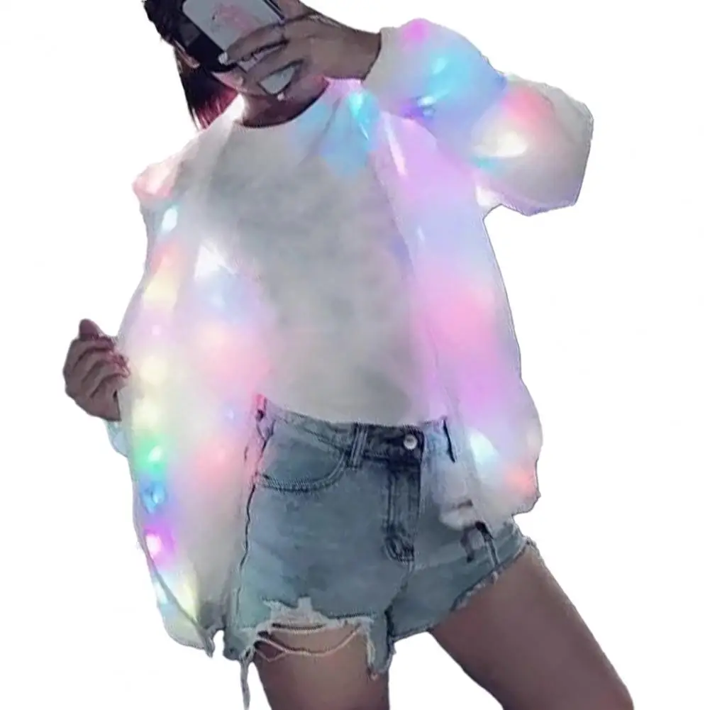 Chaqueta con capucha con iluminación Led, colores vibrantes, bolsillos de manga larga para discotecas, conciertos, fiestas de baile, Chaqueta brillante