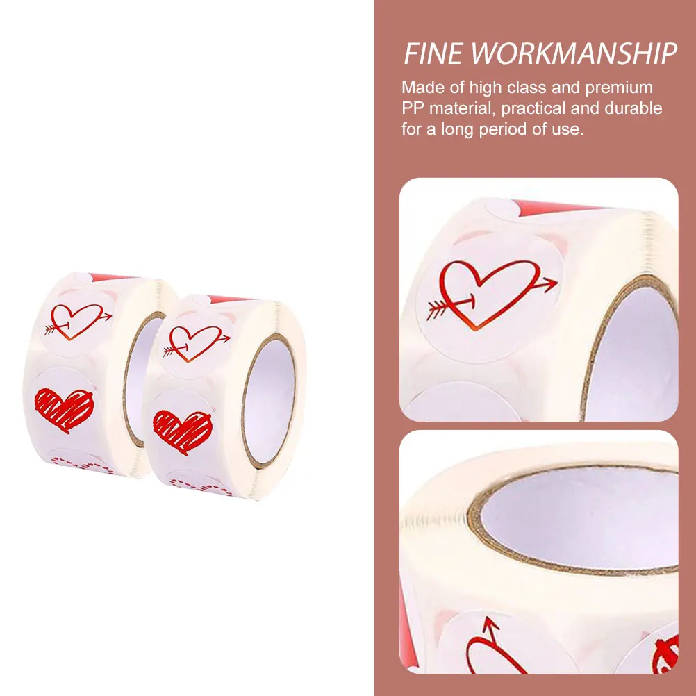 

2 Rolls Heart Sticker Valentine’s Day Removable Stickers Valentine's Labels Envelope