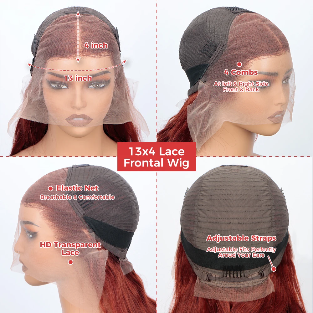 Reddish Brown 13x4 Lace Front Wigs Human Hair Pre Plucked 180% Density Body Wave Auburn Colored Human Hair Lace Frontal HumanWig image 6