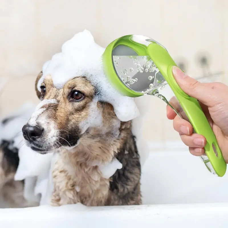 Dog Brush For Bathing Leak-Proof Dogs And Cats Washing Brush With Soap Dispenser Soft Silicone Bath Brush With Long Handle For