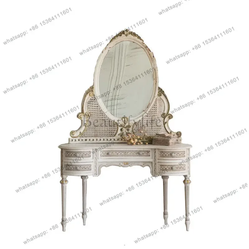 

ls18European pastoral wood carving flower shabby dresser makeup table French retro old dressing table