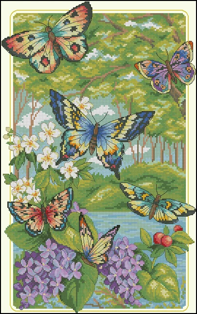 [ZZ1775 Butterfly Forest Non-full Stitch] Printed Cross Stitch Kit 14CT 16CT, Hand Embroidery, Needlework Supplies
