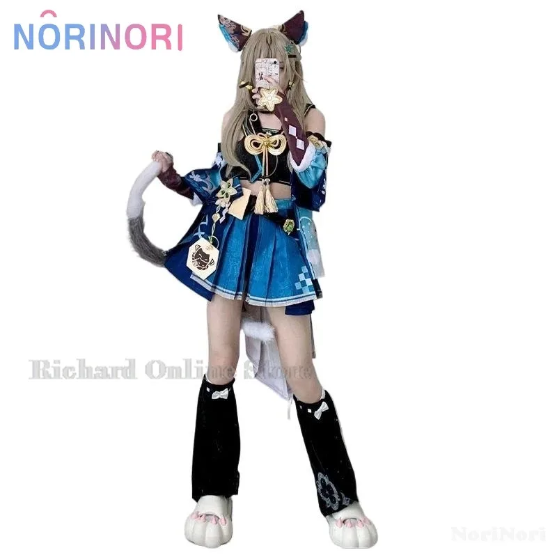 키라라 코스프레 의상 가발 게임 겐신 임팩트 귀 꼬리 귀여운 고양이 귀여운 키라라 드레스 할로윈 키티 의상 여성용