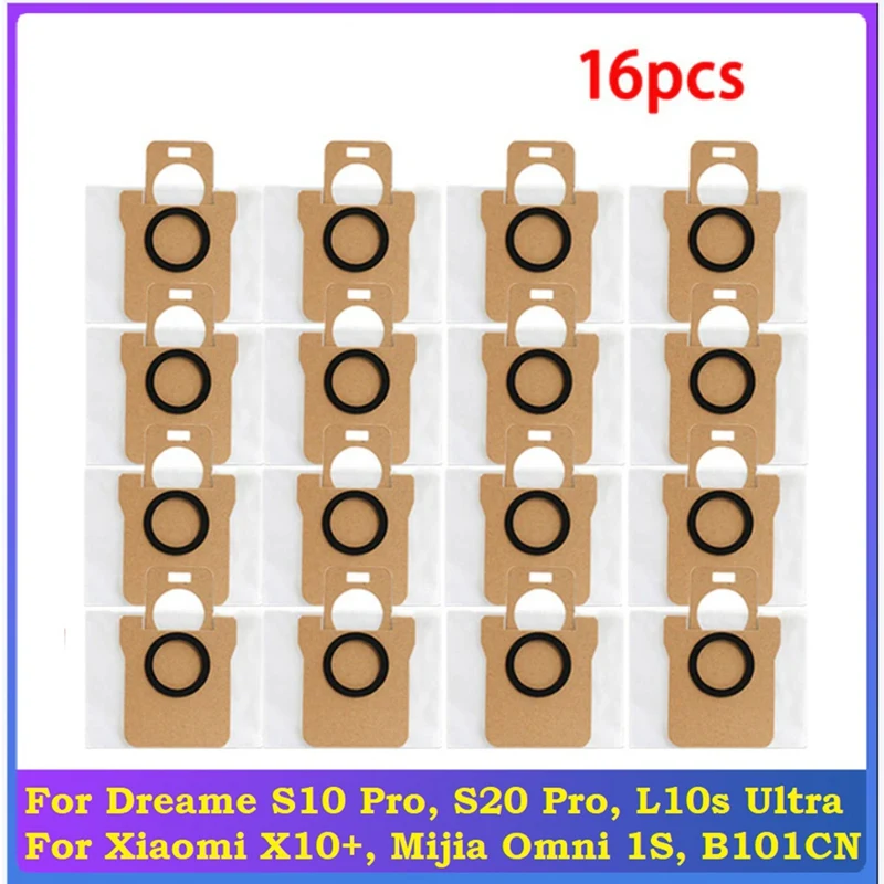 16PCS Dust Bag for Xiaomi Robot Vacuum X10+, Mijia Omni 1S, B101CN / Dreame Bot S10 S20 Pro, X10 L10 L10S Ultra Vacuum