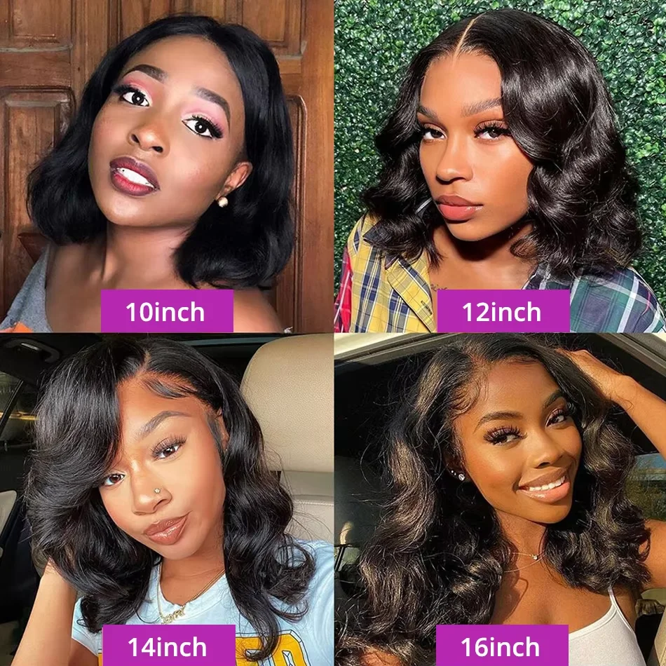 250% Body Wave 13x4 HD Lace Frontal Wig Short Bob Wig Human Hair Brazilian Hair Preplucked Glueless Wig Natural Wavy Bob Wigs image 5
