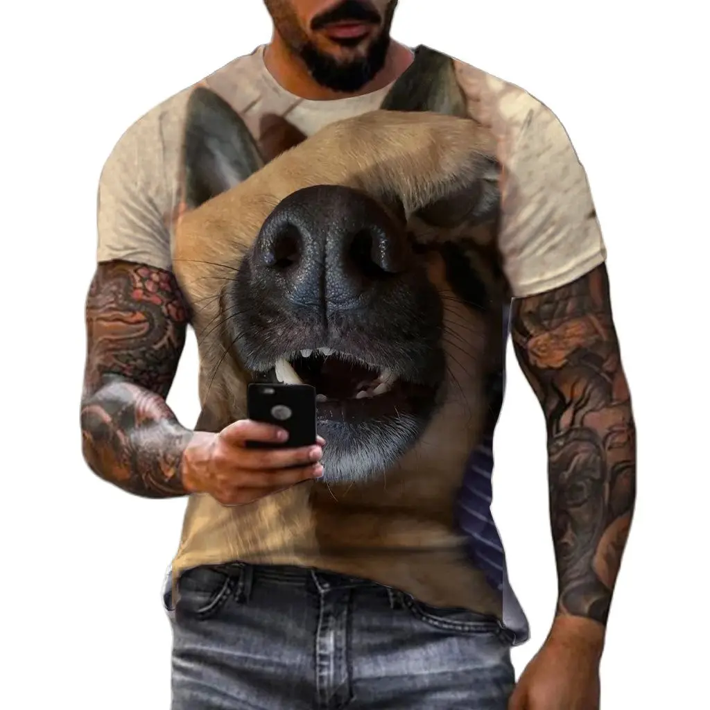 Camiseta engraçada masculina impressa em 3D, blusa com gola O, manga curta, casual, solta, hip-hop, personalidade, plus size, moda, verão