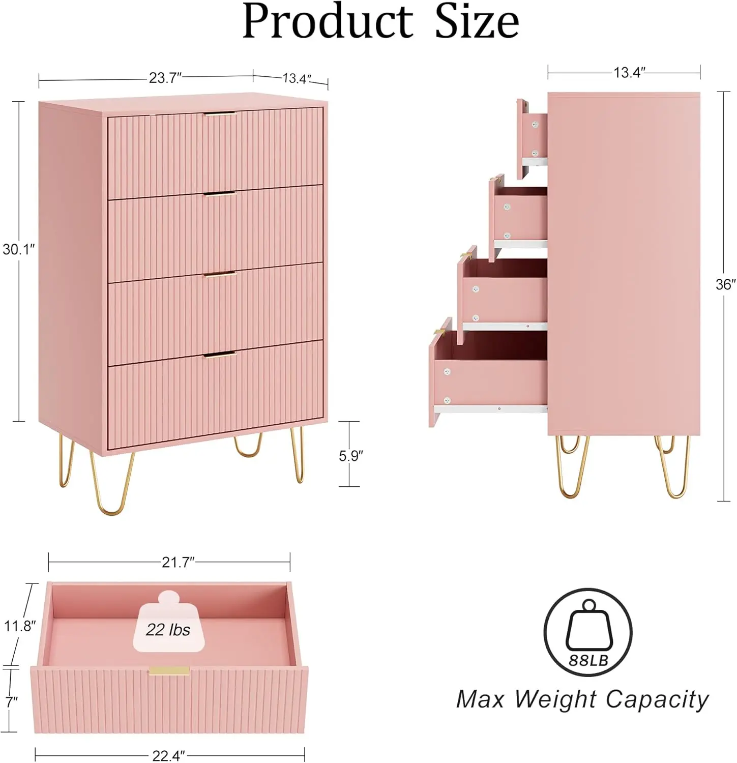 4 Schubladen hohe Kommode Kommode Schrank Organizer Einheit mit Metall beinen, kleine Kommode für Schlafzimmer, Wohnzimmer, Schrank